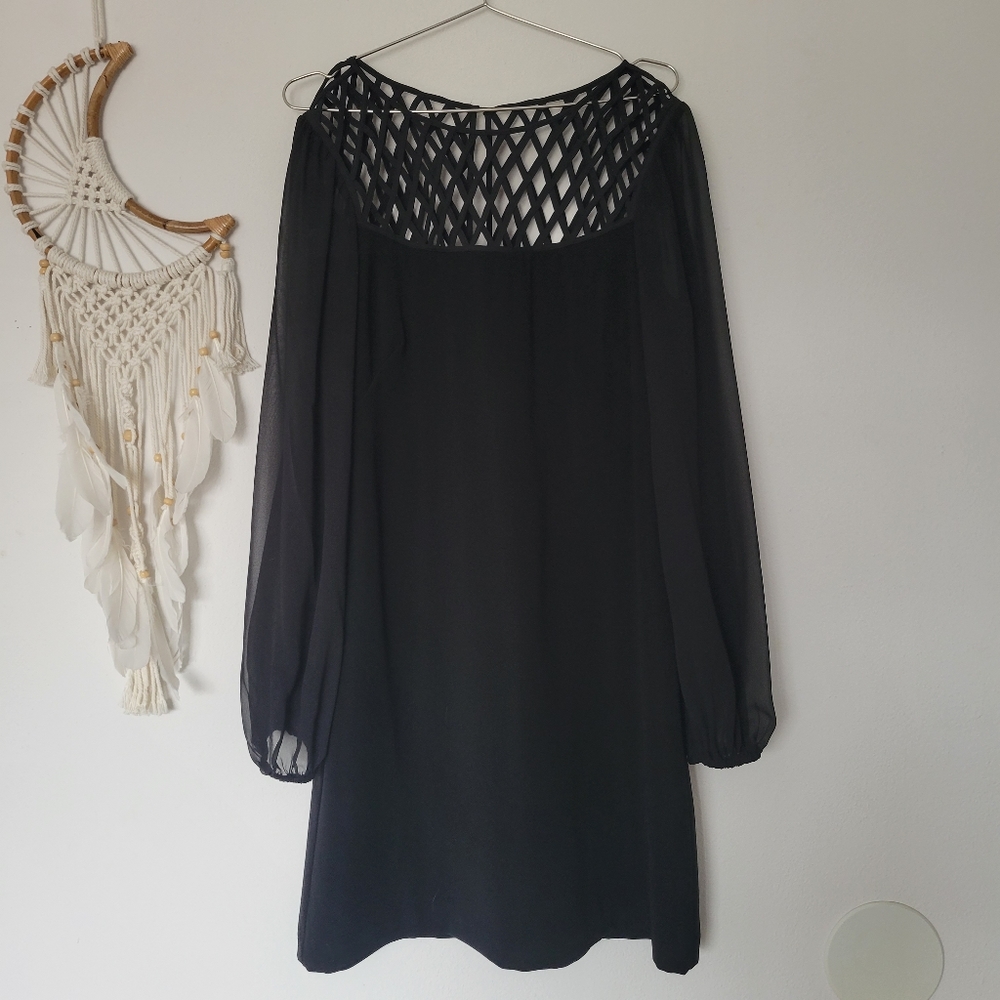 WHBM Lattice Yoke Shift Dress